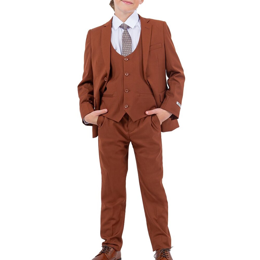 Premium Light Brown Notch Lapel 5 Piece Stacy Adams Boy's Suit